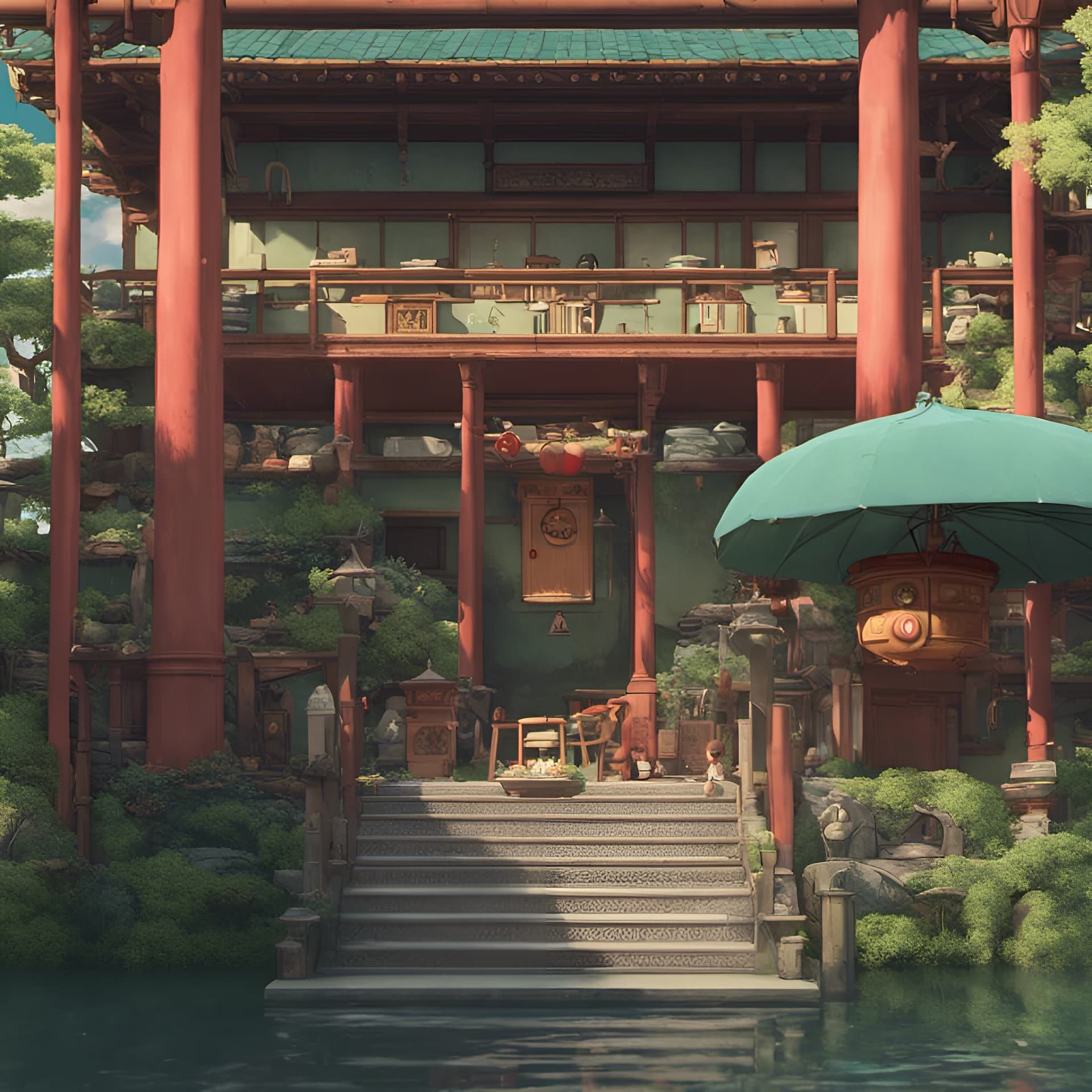 AI generated: scene from spirited away, in the style of Hayao Miyazaki, intricate details, highly detailed, trendi...