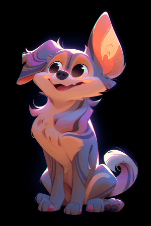 AI generated: Scribble of chibi dog with vibrant design, neon color, Marc Davis, dynamic-shading, energetic Flat D...