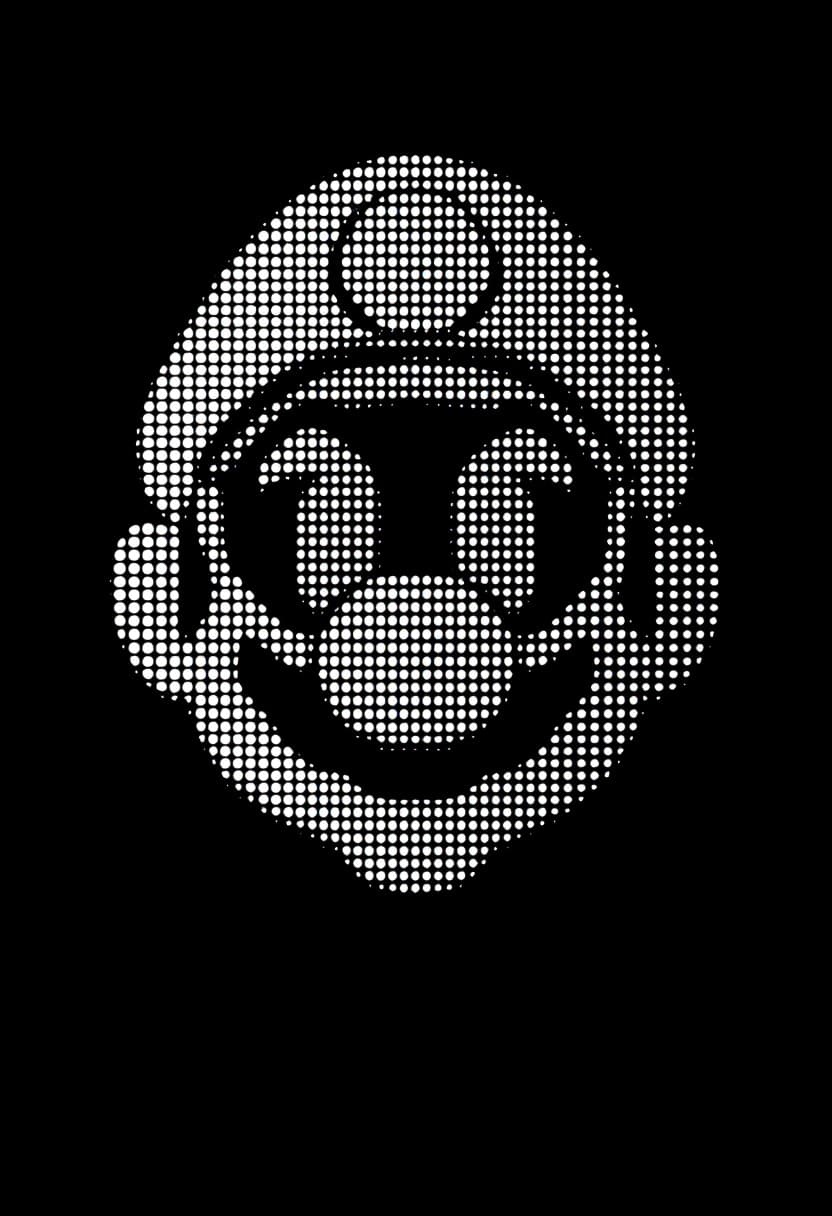 AI generated: a simple white dotted dots forming the 3D shape of Super Mario's face, 3D design, vector illustratio...