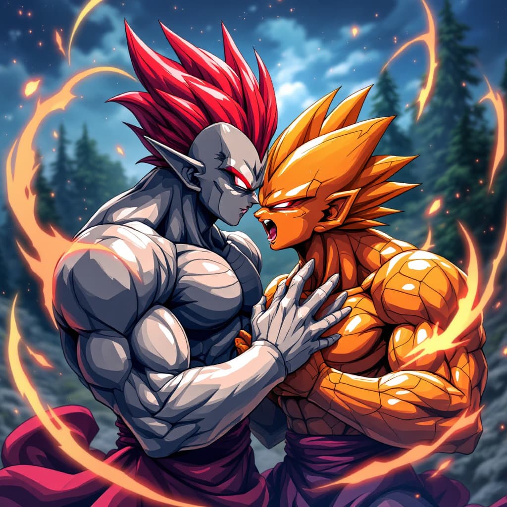 AI generated: Orange Piccolo and janemba fusion kiss