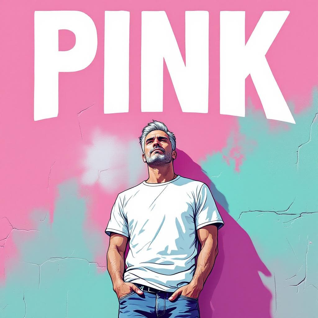 AI generated: Cartoon illustration, comic book cover featuring a handsome Caucasian man with burst-taper grey hair...
