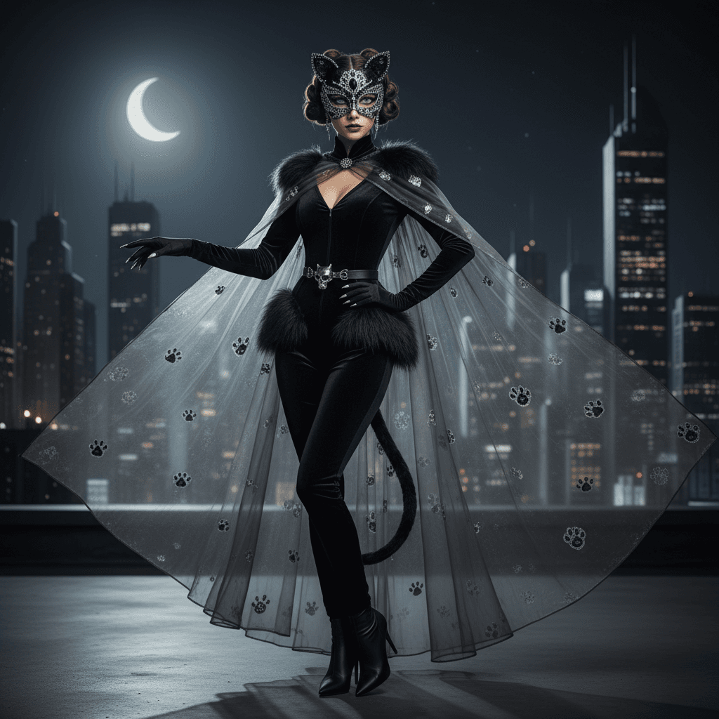 AI generated: A beautiful model in cat costume 