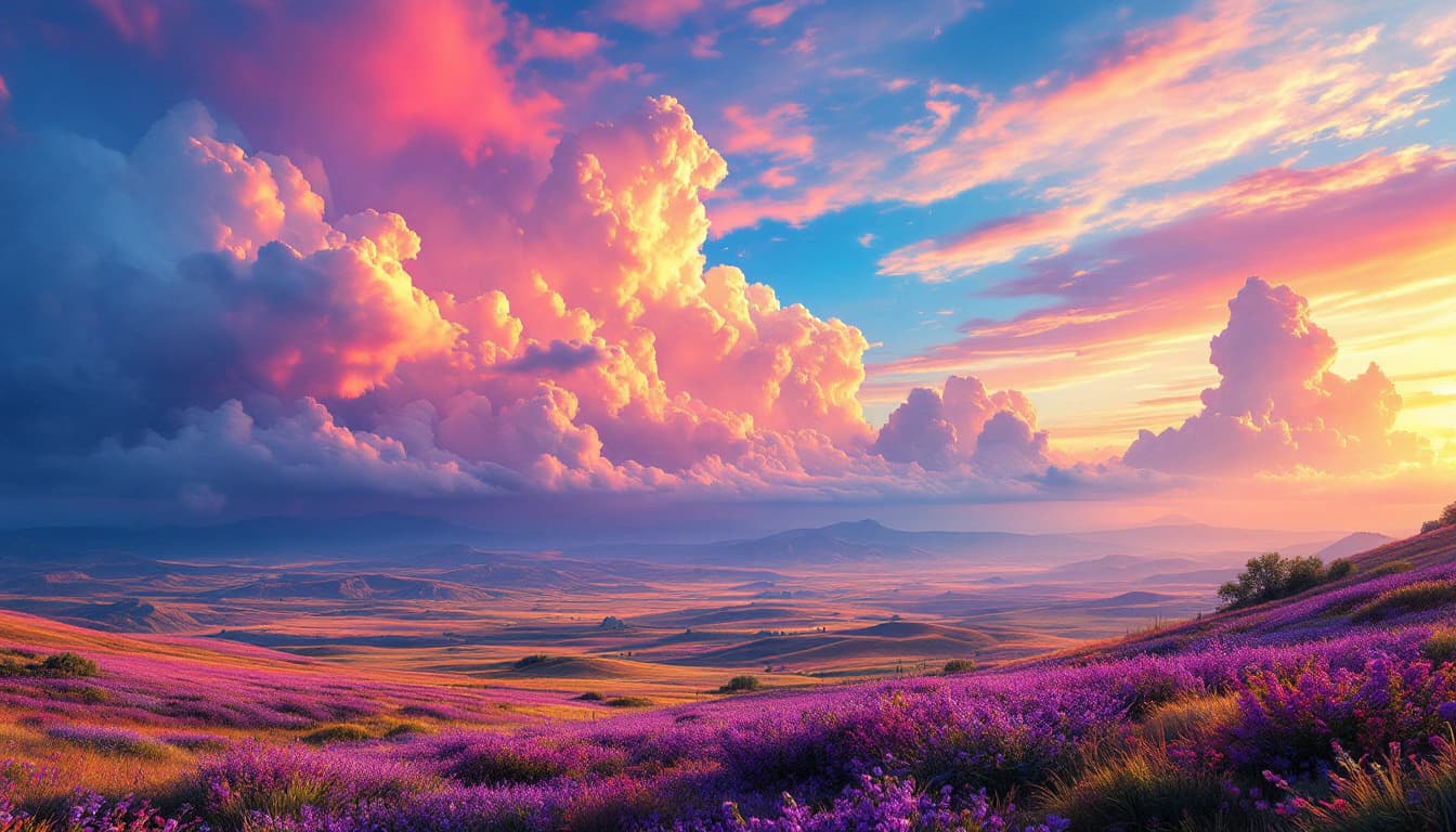 AI generated: A stunning landscape featuring a vivid, supersaturated sky and vibrant scenery.