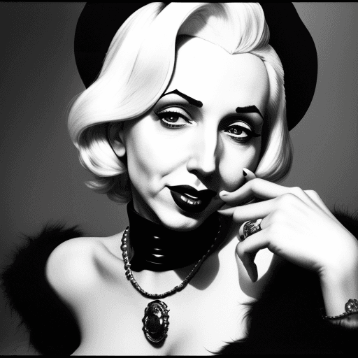 AI generated: Old black and white photography of (Marilyn Manson: Marilyn Monroe: 0.8), expensive jewelry, looking...