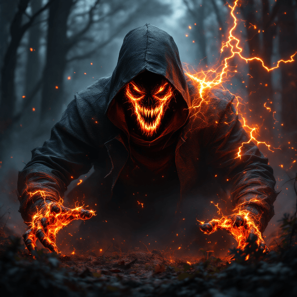 AI generated: “Fire lightning, smoke, epic scene with a black, glowing, foggy, photorealistic uhd logo, an authent...