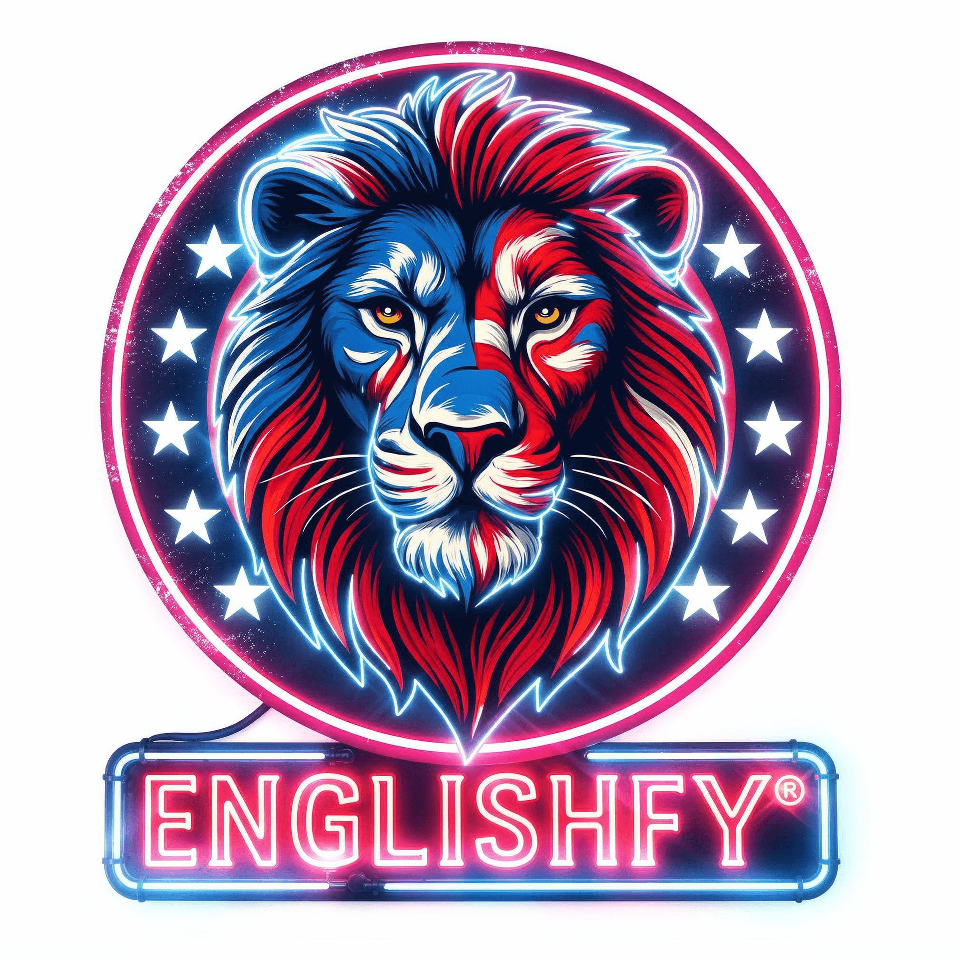 AI generated: ENGLISHFY® – Supreme Neon Glow Edition
Identical lion and circle, but the entire emblem has an even ...