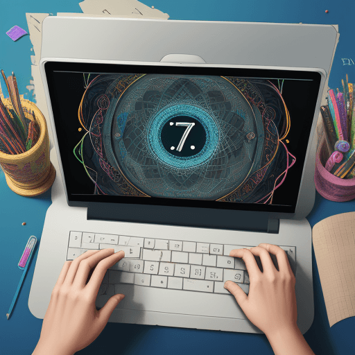 AI generated: Illustration of numbers, math simbols, composing a computer, intricate details, colorful