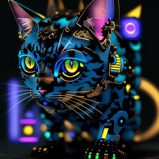 AI generated: cute cat futuristic, cyberpunk, 3d, intricate details, hdr