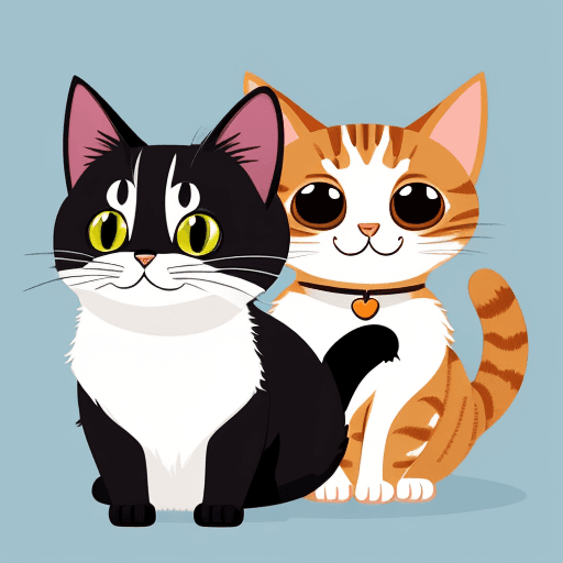 AI generated: vector illustration, cute cat and dog  smiling at camera, cartoon