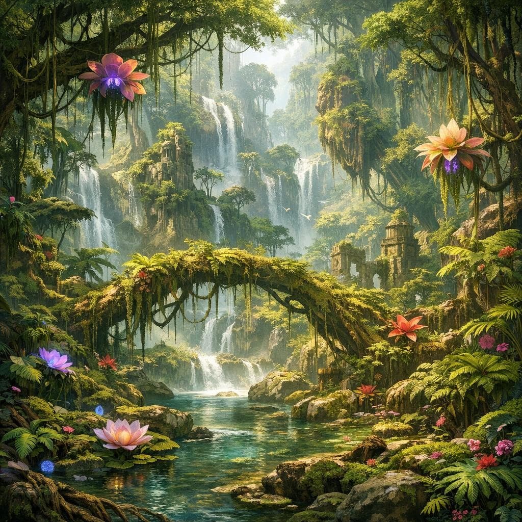 AI generated: Create a unique environment/Biome of a Plants → The Verdant Wilds (overgrown, thriving jungle)

