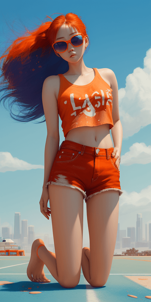 AI generated: very realistic female a Korean woman,slight smile,look down; stand kneel in continent los angeles  b...