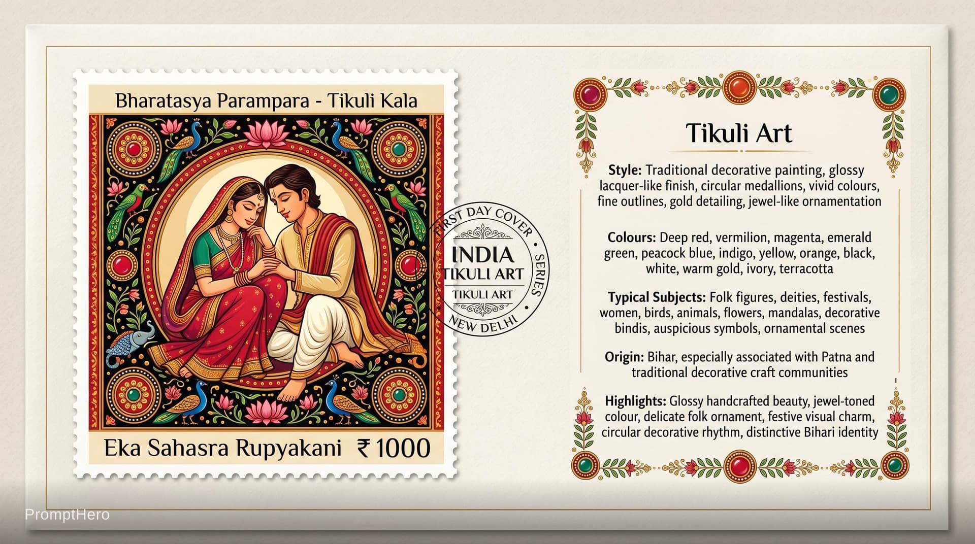 AI generated: Create a 16:9, 4K premium commemorative First Day Cover envelope inspired by India Post heritage des...