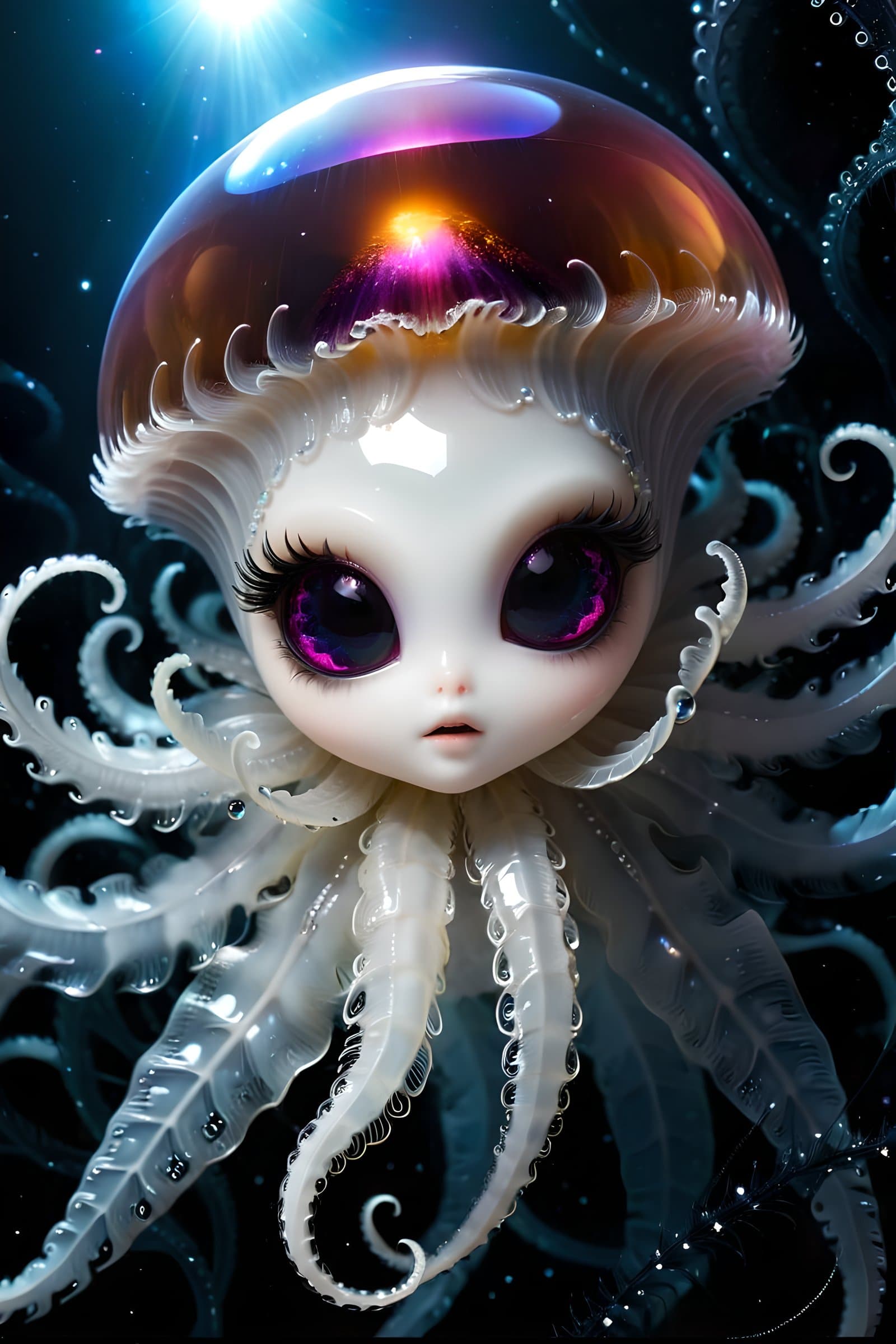AI generated: alien world, creeping, hypermile, a strange creature from the interweaving of long fluffy threads, g...