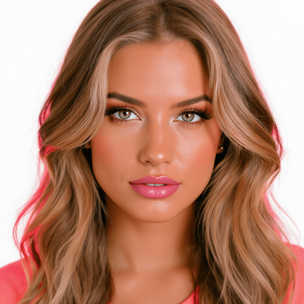 AI generated: A close-up portrait of a woman with vibrant light brown long wavy hair, captured in ultra-realistic ...