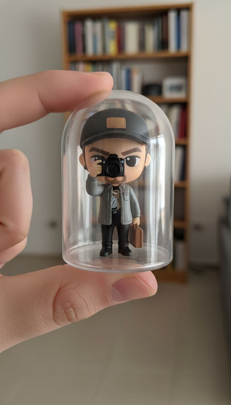 AI generated: {
  "subject": {
    "type": "chibi figurine",
    "gender": "male",
    "expression": "focused"...