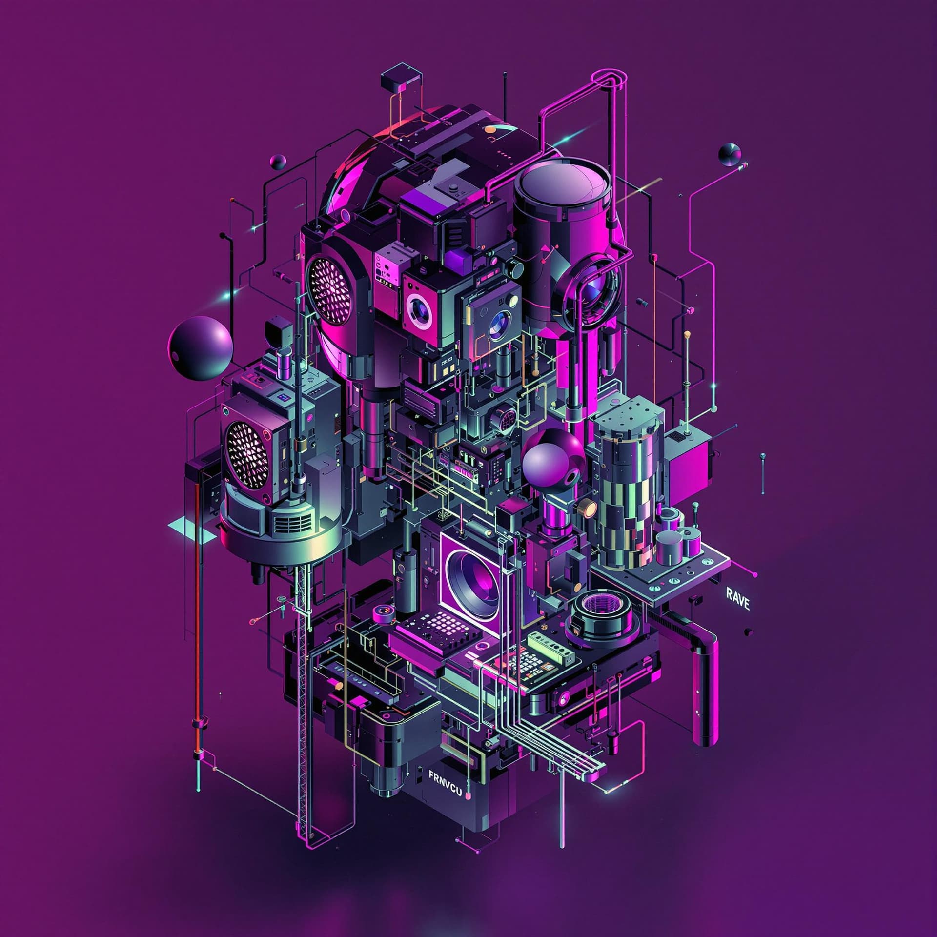 AI generated: 3d 90s rave Techno hybrid  head