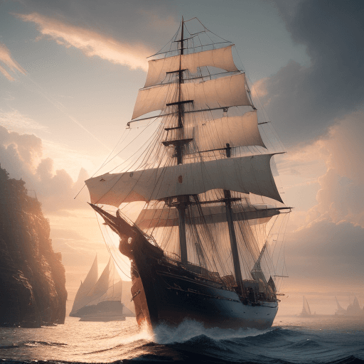 AI generated: Photo of a ultra realistic sailing ship, dramatic light, pale sunrise, cinematic lighting, battered,...
