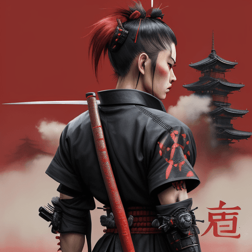 AI generated: samurai x anime wallpaper, samurai x wallpaper, in the style of cyberpunk dystopia, light red and da...