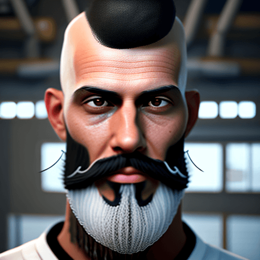 AI generated: One man portrait shaved hair black beard. Overall, workshop, inspection, mechanics, radiology, hyper...