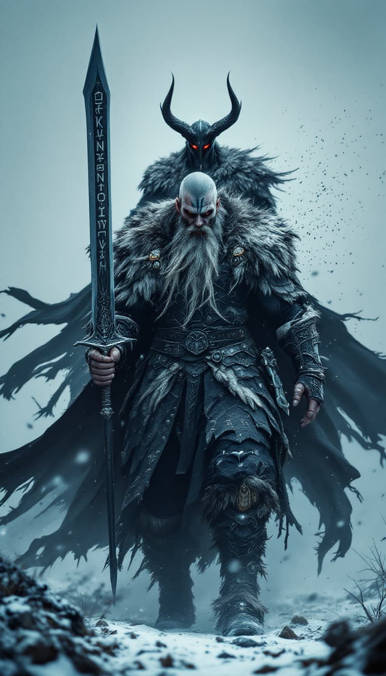 AI generated: An ultra-realistic, zoomed out, front facing full-body portrait of a towering Berserker with a thick...