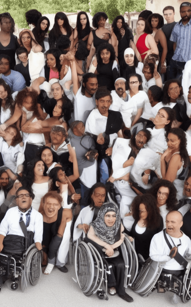 AI generated: Persons with disabilities
People Black, white, beige, Chola, Lebanese and Oriental
