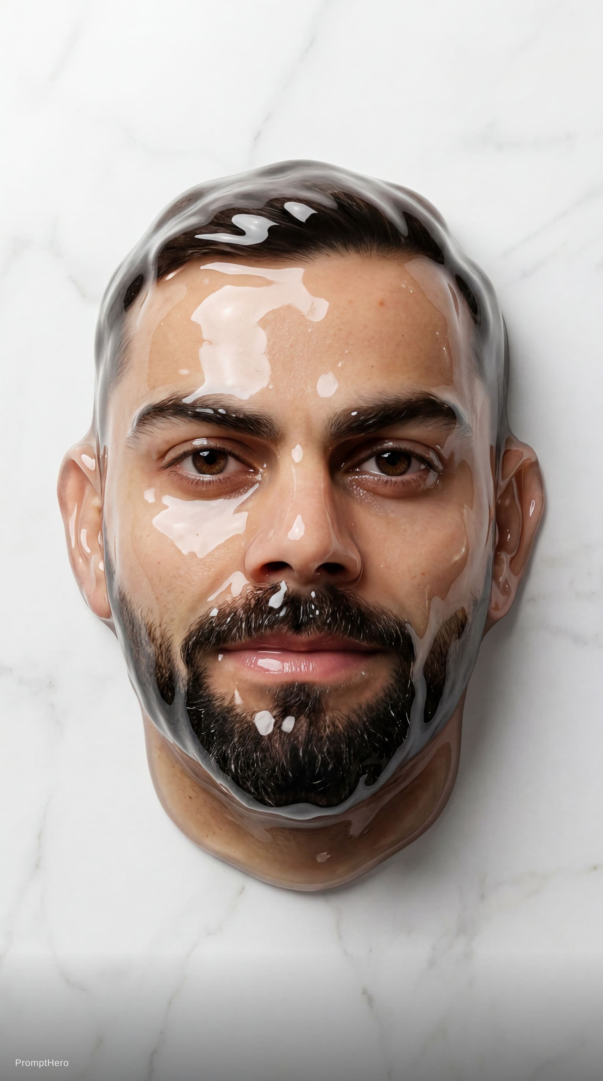 AI generated: Uploaded character as a surreal slime face, head made of glossy semi-transparent jelly-like slime, p...