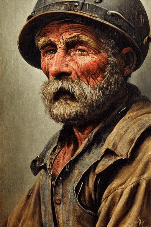 AI generated: a portrait of an old coal miner in 19th century, beautiful painting with highly detailed face