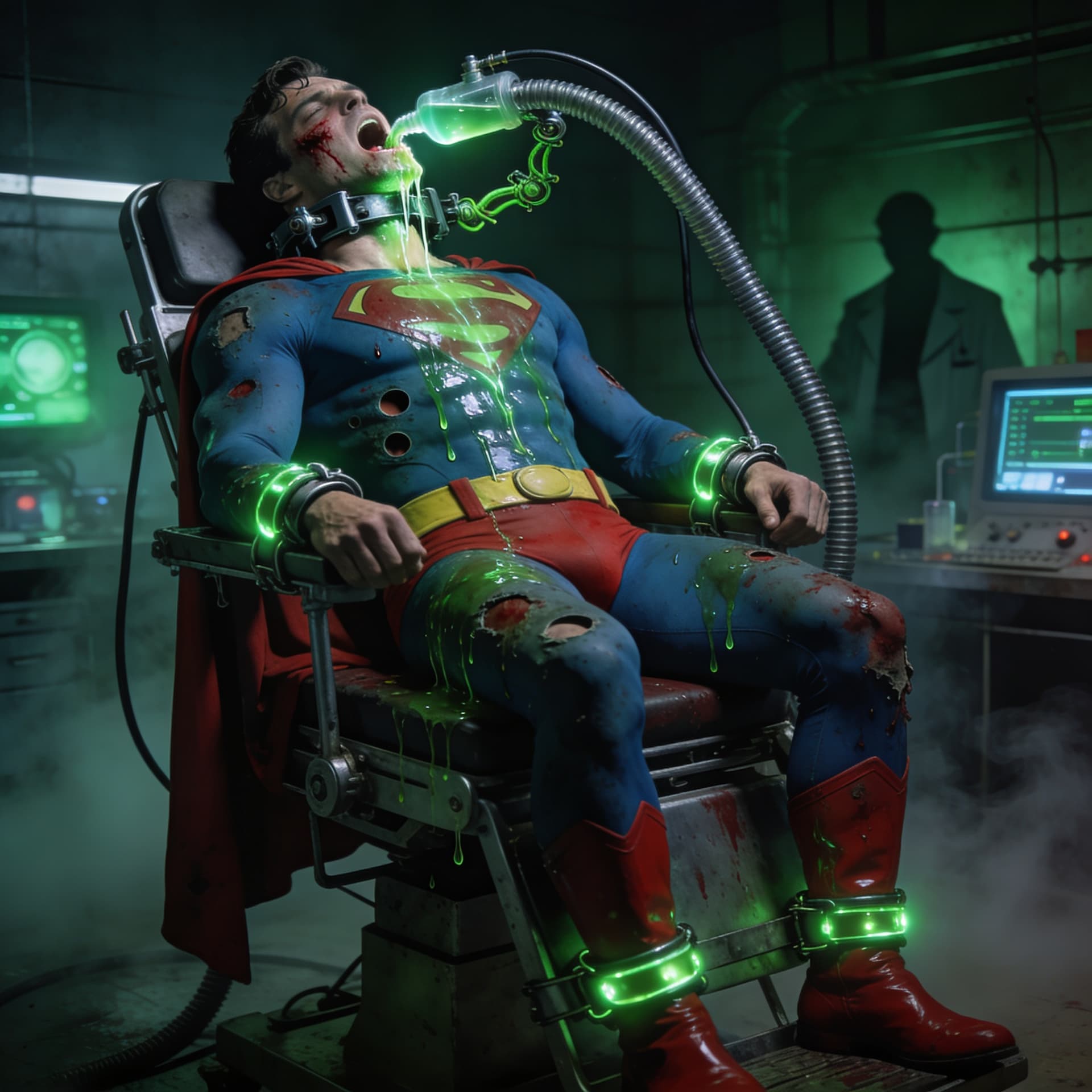 AI generated: full body vintage film photo of Christopher Reeve as classic Superman from 1978 Superman movie restr...