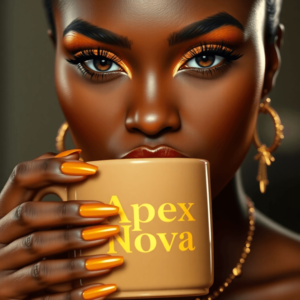 AI generated: A stunning, hyper-realistic style portrait of a dark-skinned woman with a captivating expression. Sh...
