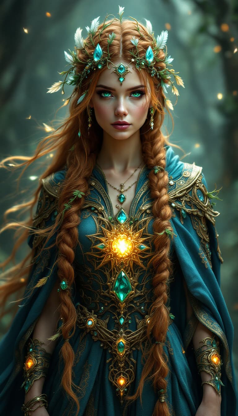 AI generated: An ultra-realistic, full-body portrait of a captivating elemental sorceress woman, her pose both ser...