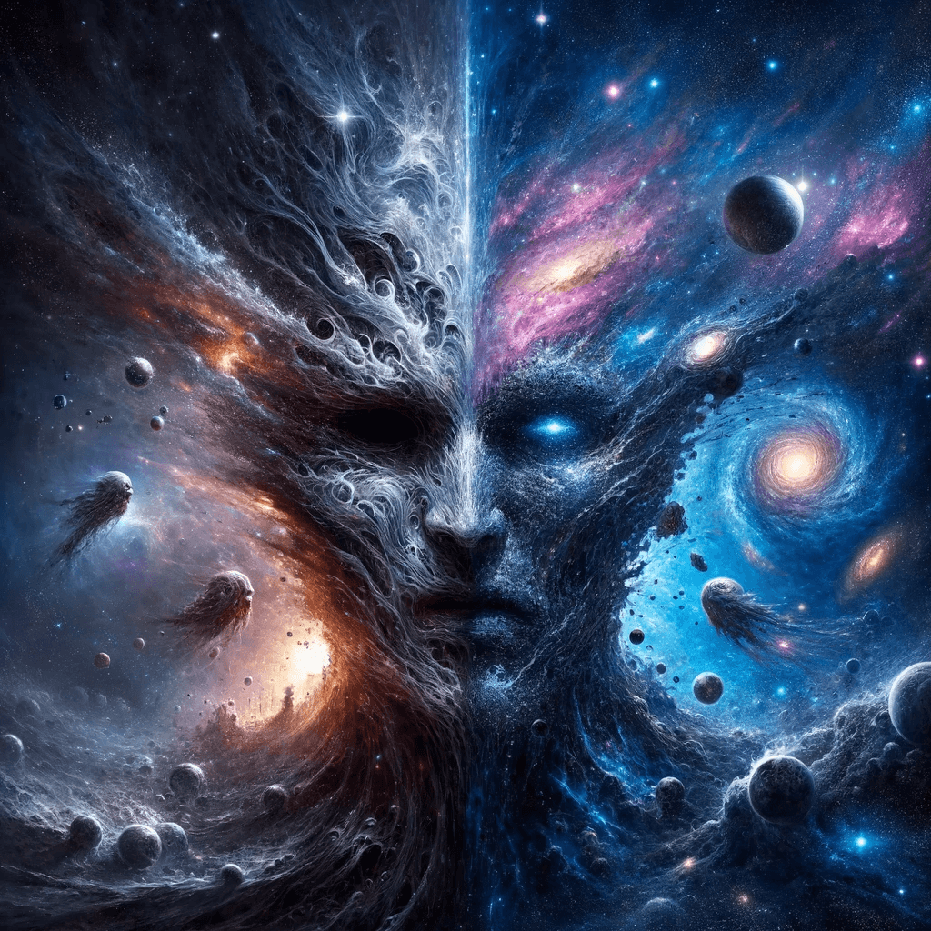 AI generated: In the vast emptiness of the interstellar void, two omnipotent deities from separate dimensions coll...