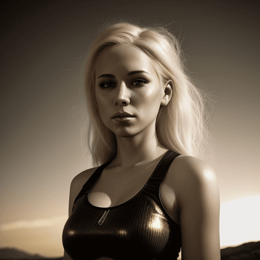 AI generated: girl with blond hair in black and a white, in the style of eve ventrue, vacation dadcore, photo-real...