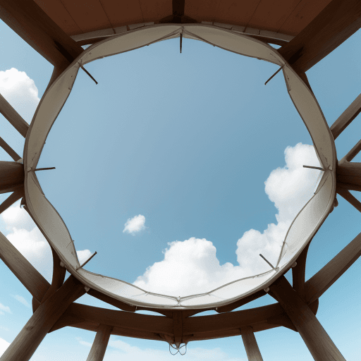 AI generated: view looking up from under an arbor on a slightly cloudy day with cerulean sky. 