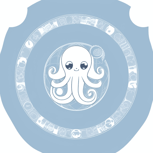 AI generated: Logo of a baby octopus on top of planet earth in a circle flat vector logo, japanese style, kawai, w...