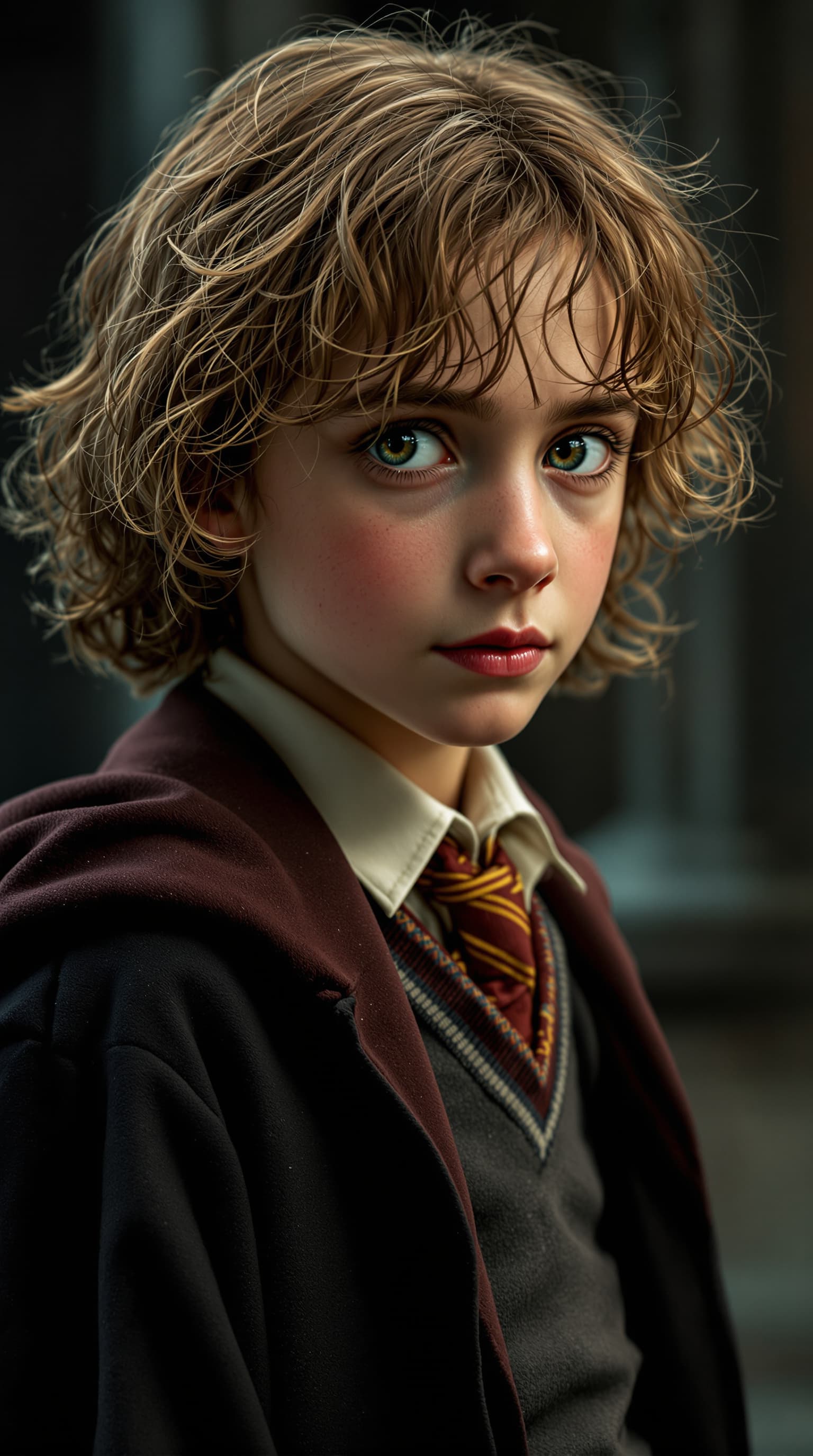 AI generated: A hyper-realistic depiction of eleven year old Hermione Granger from Harry Potter





