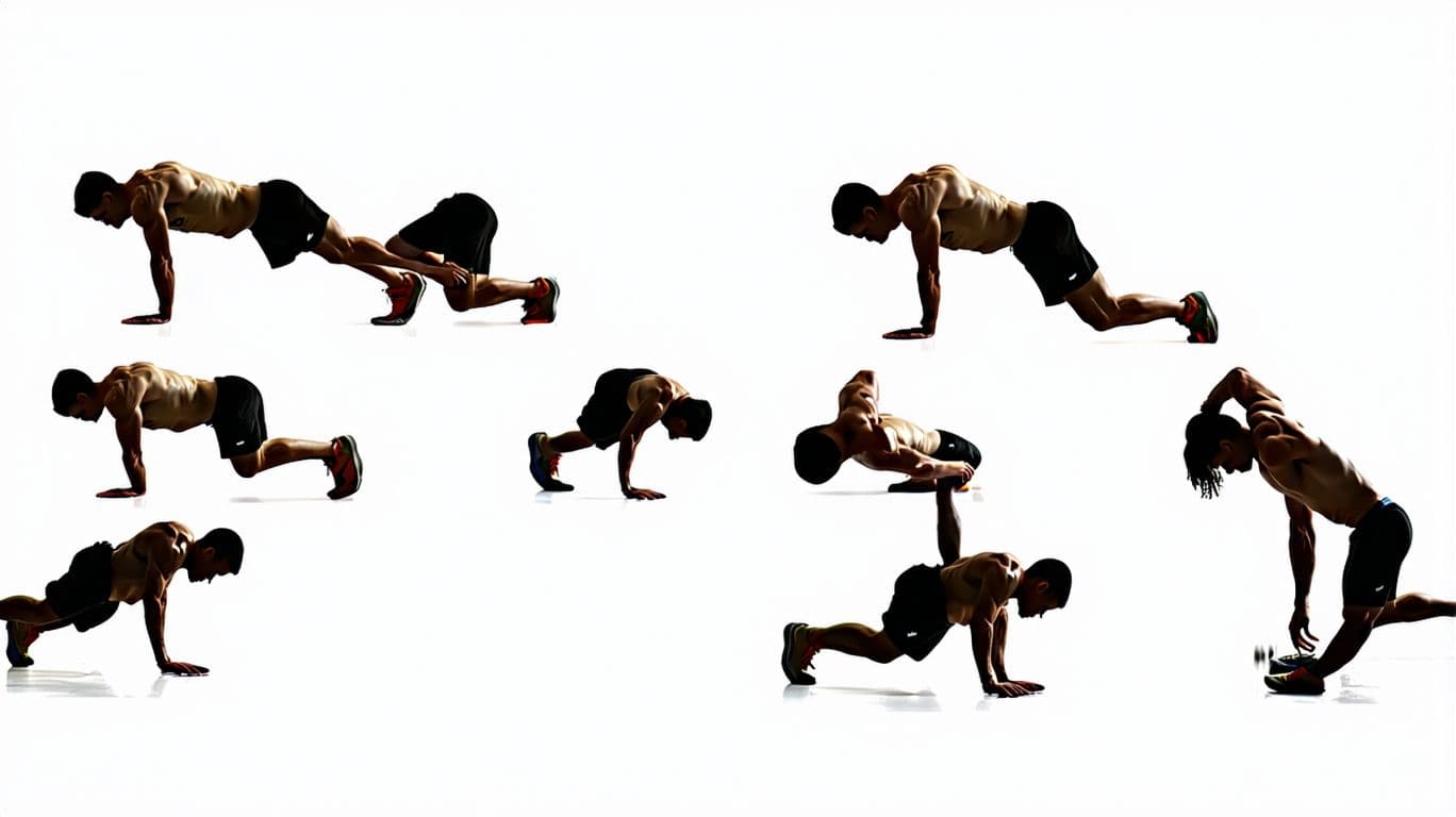 AI generated: "A time-lapse progression of a person starting with a single push-up, gradually building strength ov...
