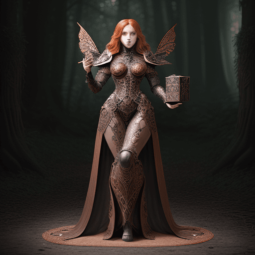 AI generated: A full body photo shot of a woman with long red hair and white Victorian Black Ebony wood armor, ins...