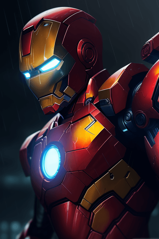 AI generated: mj, comic drawing of a dangerous black and orange robot with red glowing eyes, transformers vibe, ir...