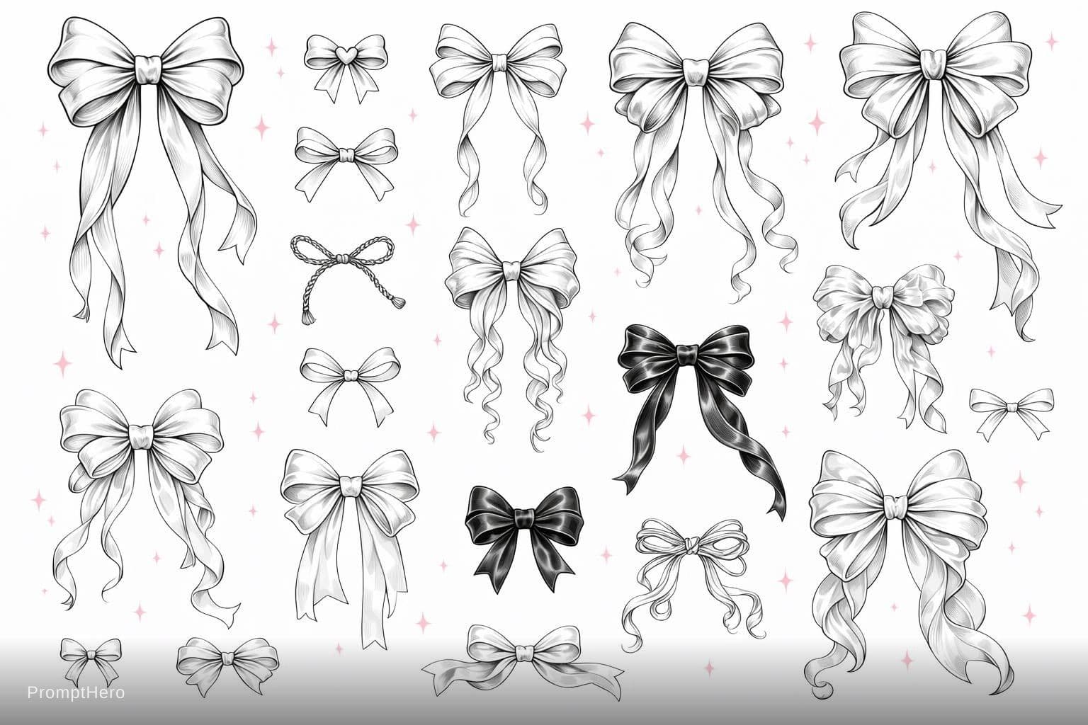 AI generated: Create a stunning high-resolution collage image featuring exactly 20 unique ribbon bow illustrations...