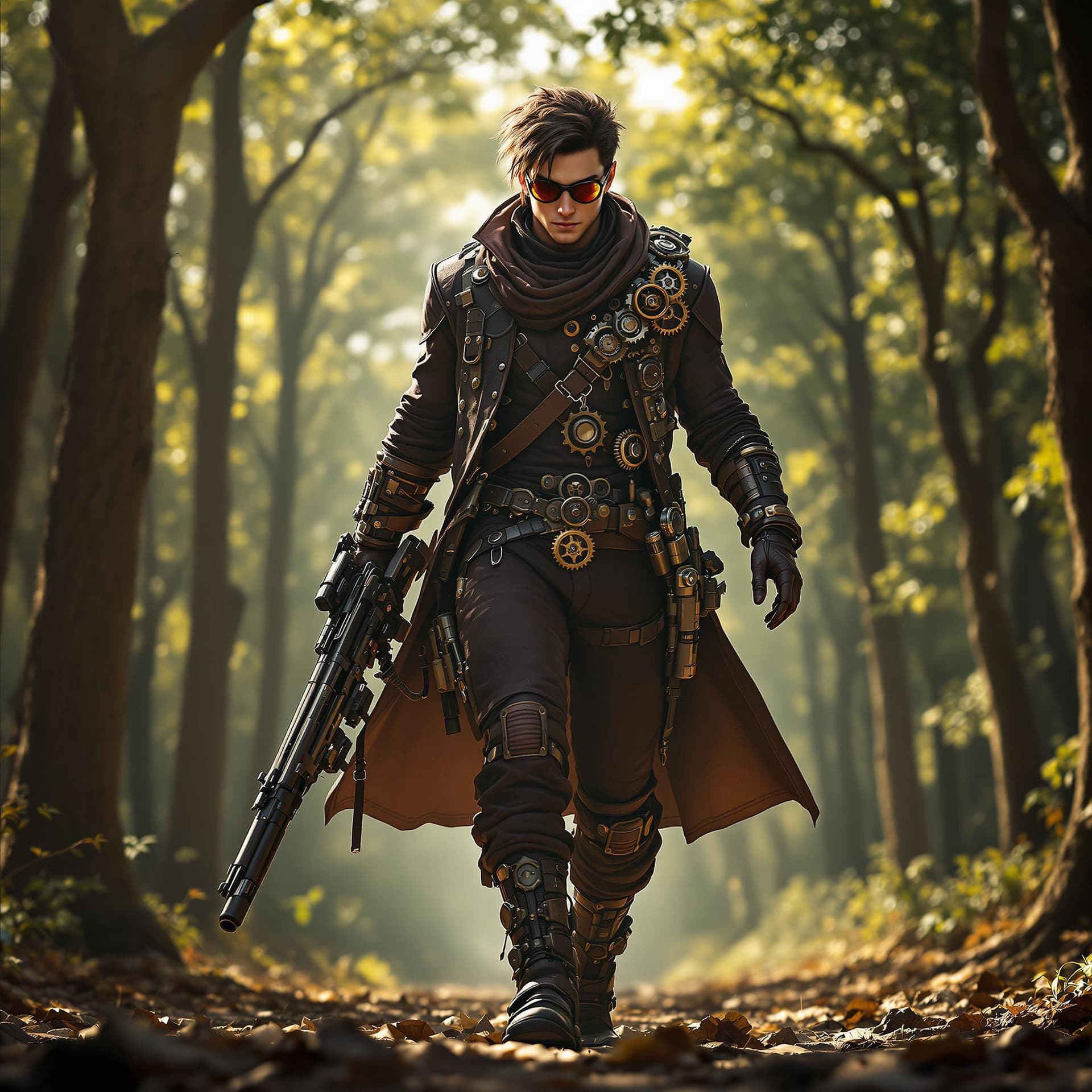 AI generated: a young male sharpshooter (zoomed out full body, head to toe), inspired by Dante Sparda from Devil M...