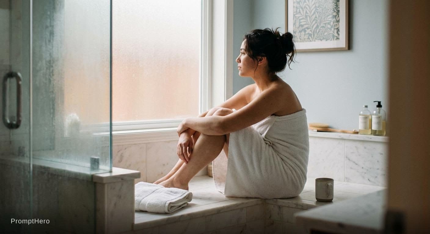 AI generated: Bath in towel sitting