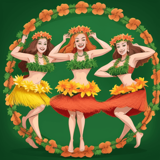 AI generated: Three dashboard, hawaiian hula dancers, singing, grass skirts, Layseri Hawaiian Luau Flower Leis Jum...