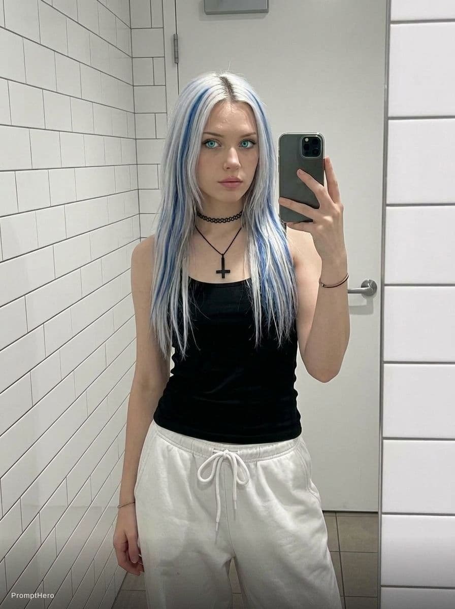 AI generated: {
"composition": {
"type": "mirror_selfie_fashion_portrait",
"orientation": "vertical",
"framing": "...