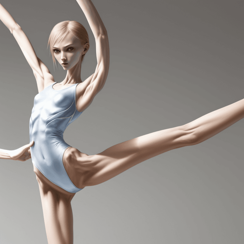 AI generated: slender and very skinny female artistic gymnastics with long legs