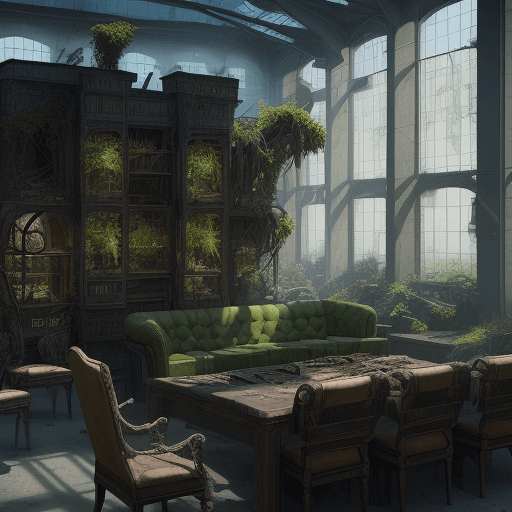 AI generated:  human extinction, plants, furniture, greenhouse gas, dream, future, inanimate, carbon-based, death,...