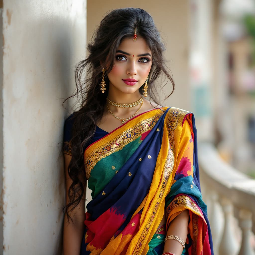 AI generated: hot petite young Indian girl wearing saree