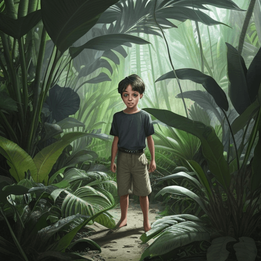 AI generated: A boy in the jungle 