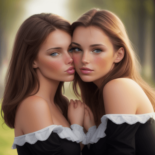 AI generated: two good looking brunette dutch girls almost touching lips
