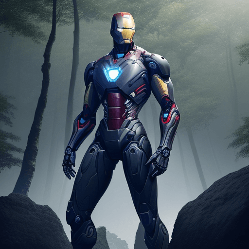 AI generated: Coal-black matte Mechanical suit, slim fit to tall human body. Few individual parts. Helmet shaped a...