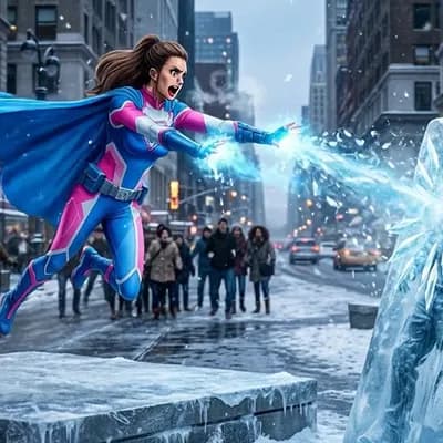 AI generated video: In this anime video, she appears flying and freezing the enemy, and at the end the ice explodes and ...